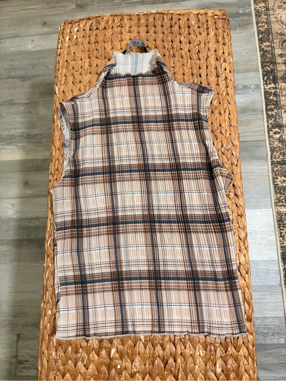 Lioness Plaid Mock Neck Top - Neutral Brown & Navy